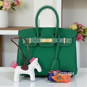 Green Pebbled Leather Crossbody Satchel Handbag Scarf/Pony 25CM